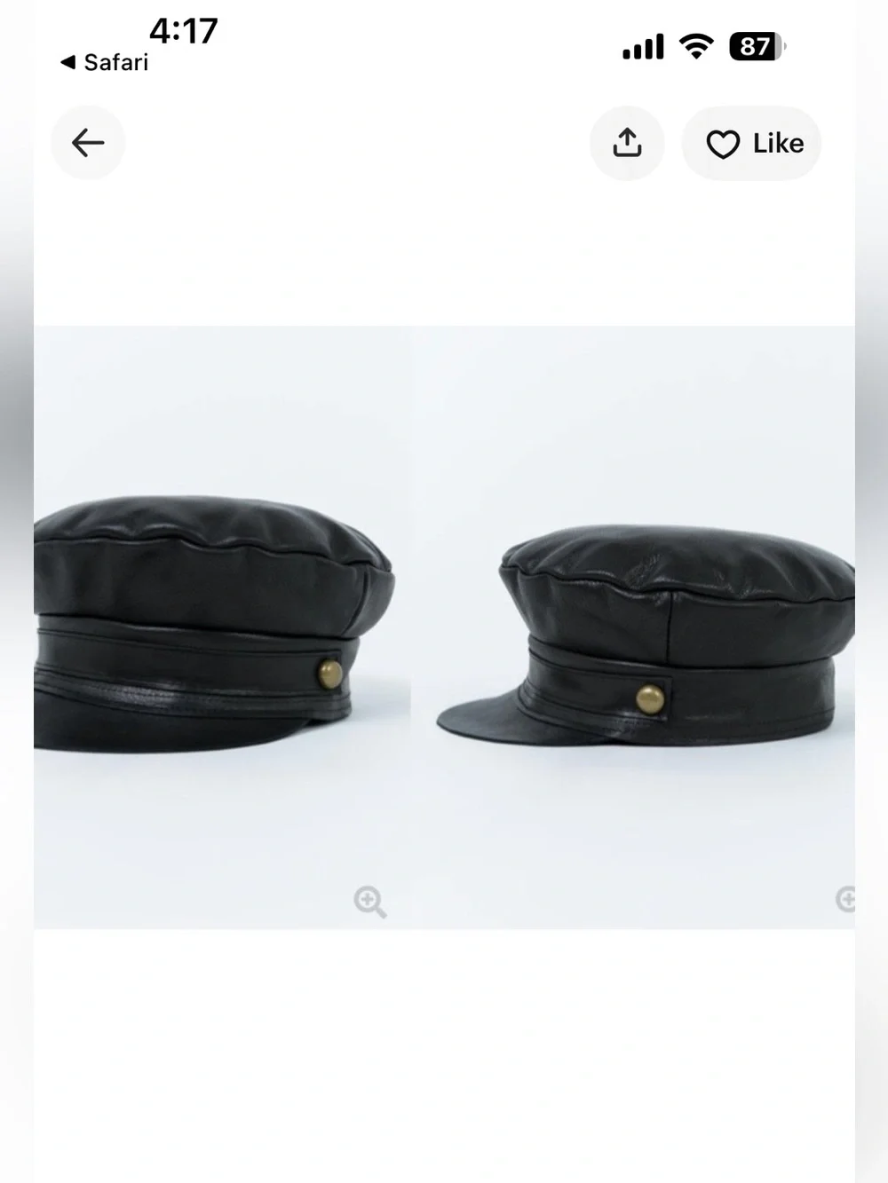 Lack of Color Black Leather Baker Boy Hat with Brass Button Detail
